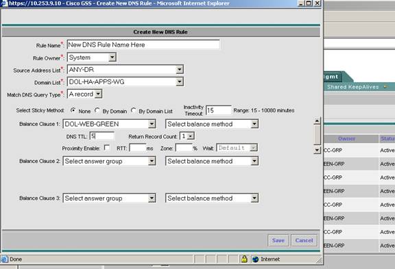 GSS creating the new DNS rule screenshot